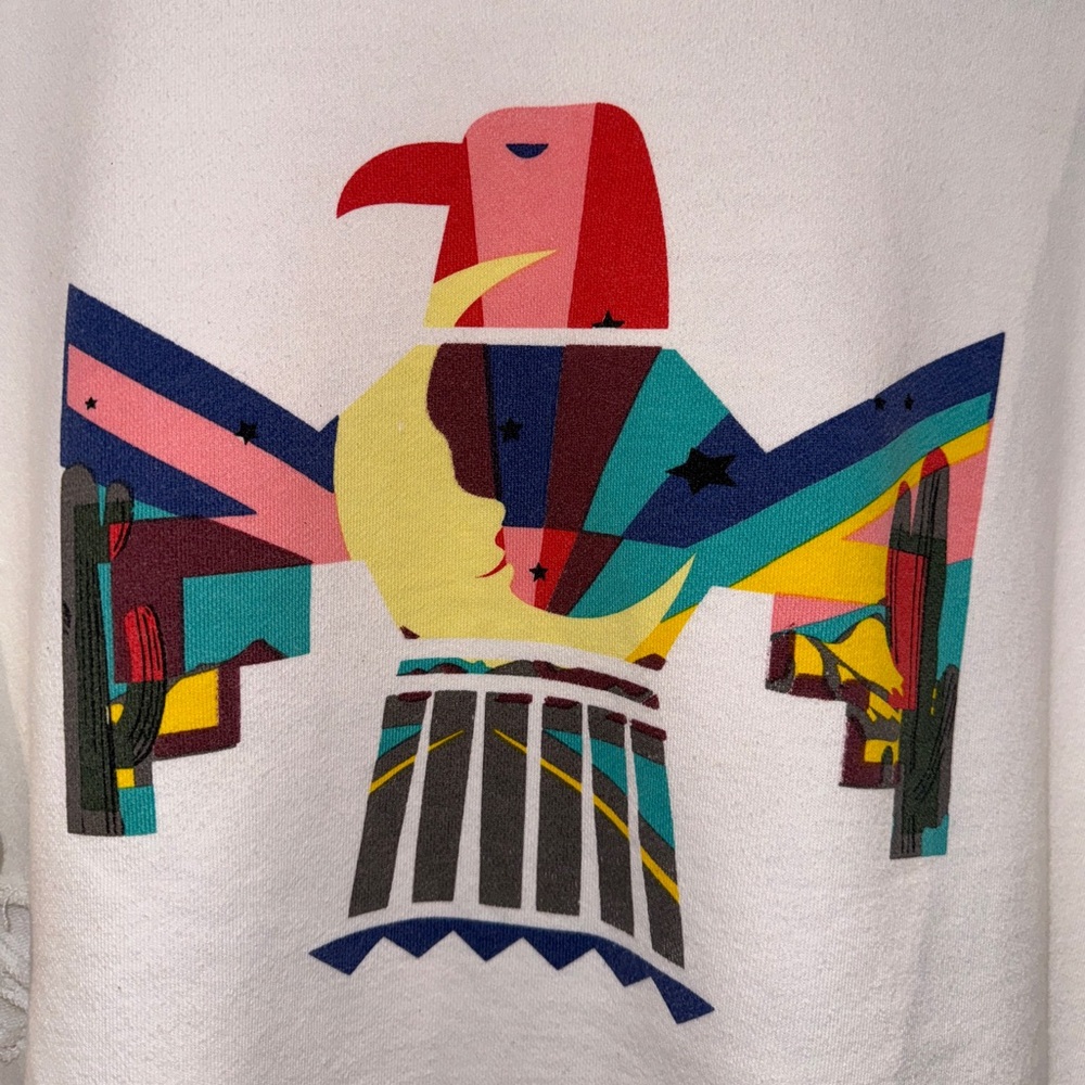 White Distressed Thunderbird Colorful Sweatshirt Size Large - Picture 3 of 7
